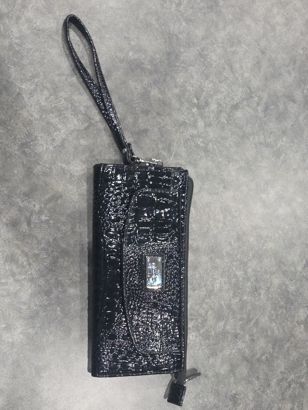 Nicole by Nicole Miller Black Patent Croc-Embossed Wristlet Clutch